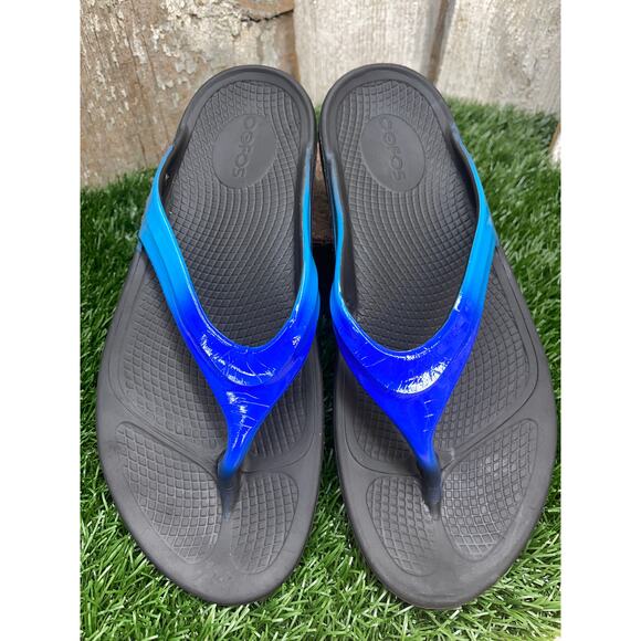 OOFOS OOlala Luxe Flip Flops Black/Bluejay Recovery Sandals Women's 9 - Picture 3 of 7